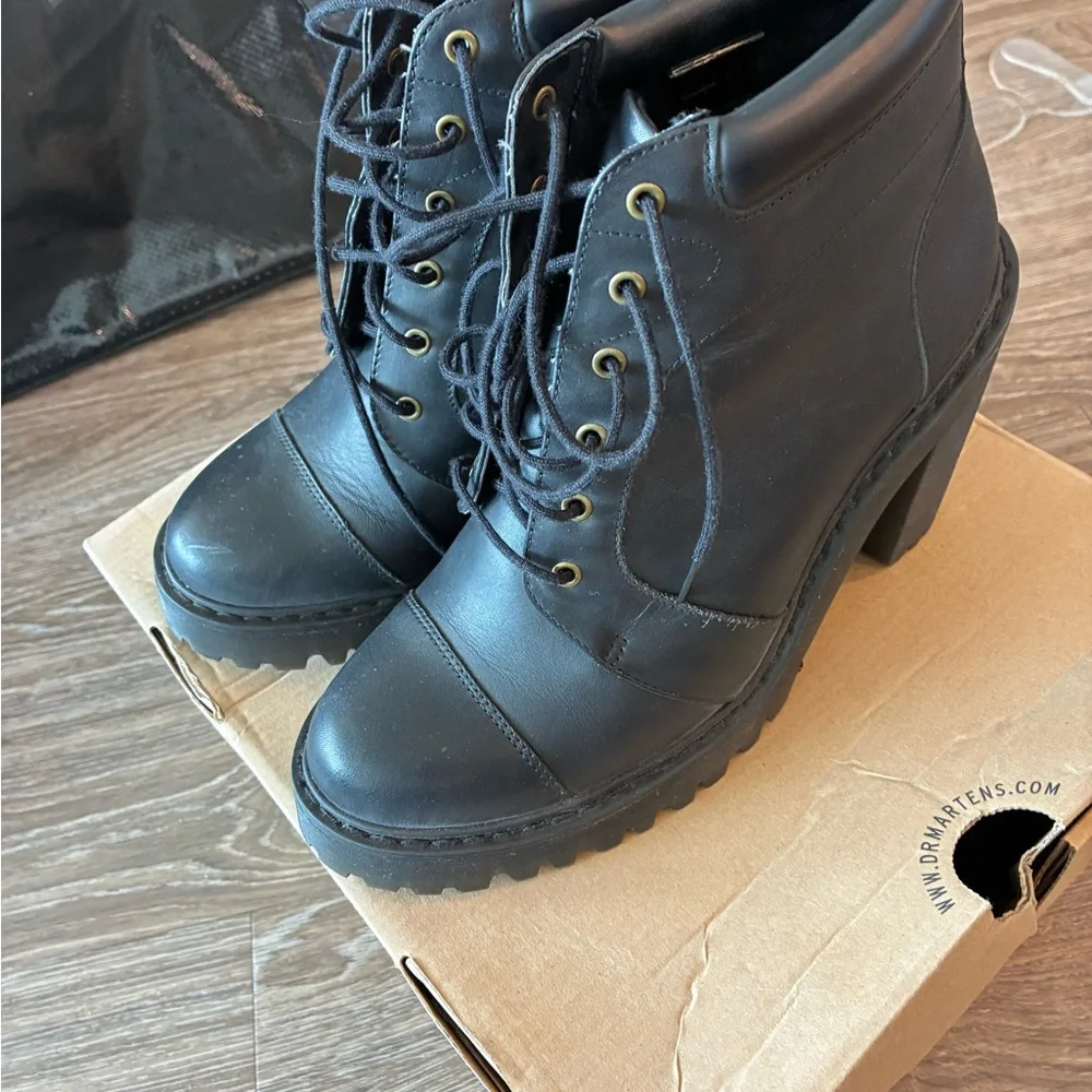 Dr. Martens Black Lace Up High Heel Boots - Picture 1 of 6